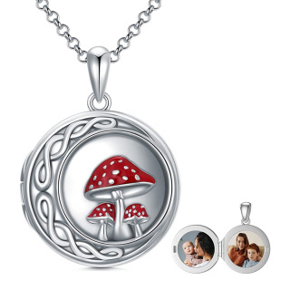 Sterling Silver Mushroom Personalized Photo Locket Necklace-4