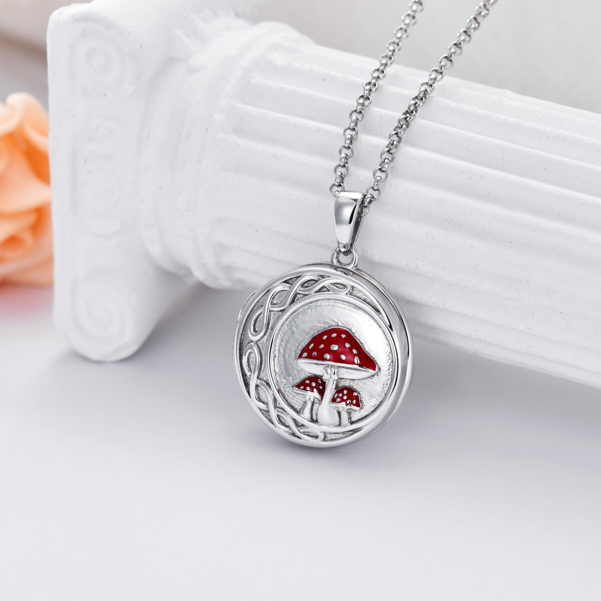 Sterling Silver Mushroom Personalized Photo Locket Necklace-5