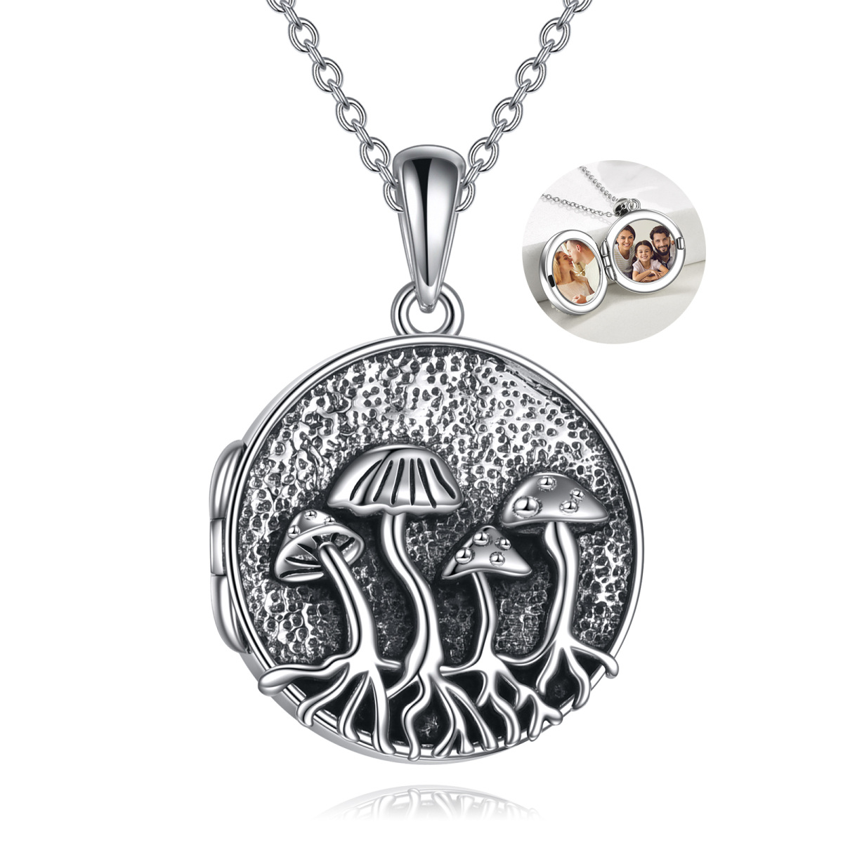 Collier en argent sterling avec porte-photo personnalisé en forme de champignon-1