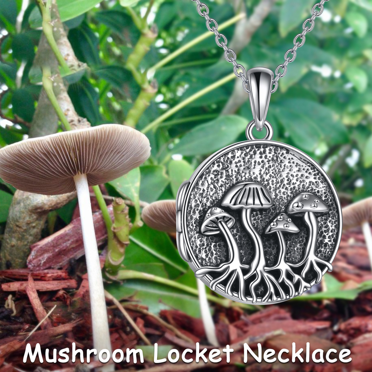 Collier en argent sterling avec porte-photo personnalisé en forme de champignon-5