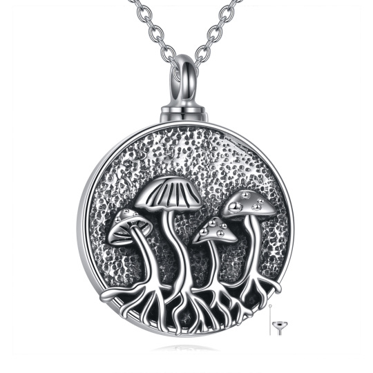 Sterling Silver Mushroom Urn Necklace for Ashes with Engraved Word