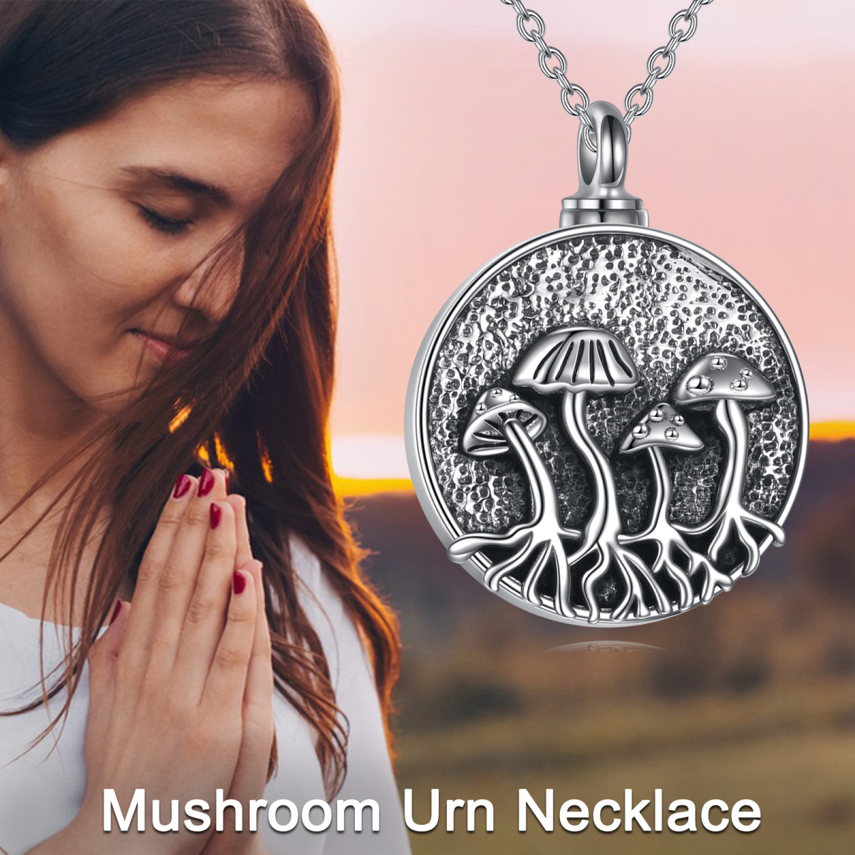 Collier Urne champignon en argent sterling avec mot gravé-5