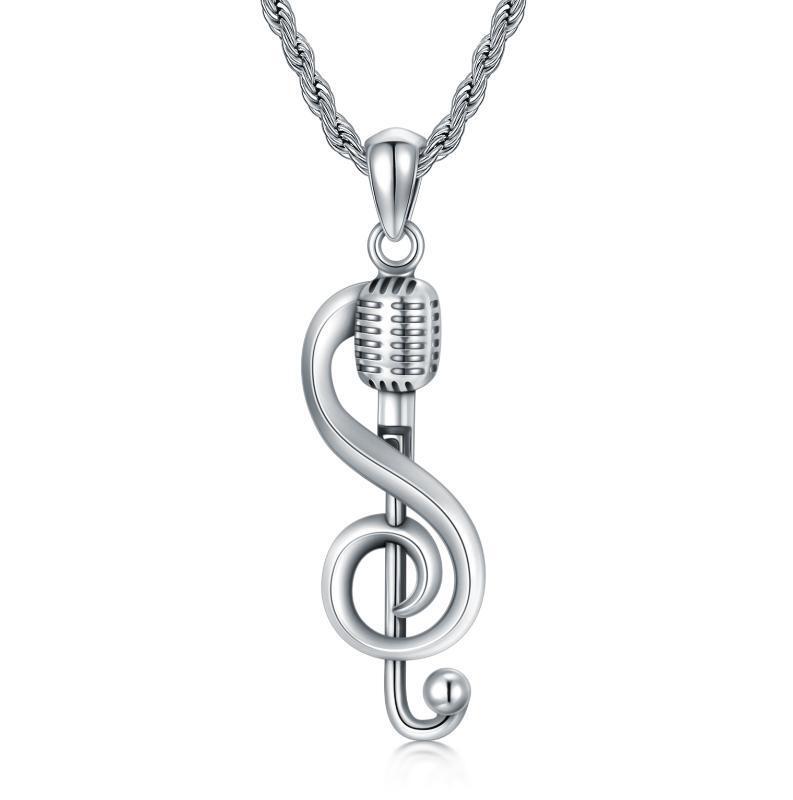 Colar com símbolo de música e pingente de microfone em prata esterlina-1