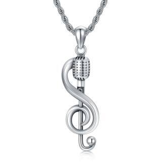 Sterling Silver Music Symbol & Microphone Pendant Necklace-53