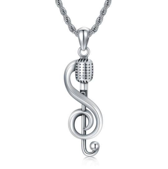 Collier en argent sterling avec symbole de musique et pendentif microphone