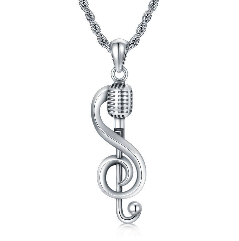 Sterling Silver Music Symbol & Microphone Pendant Necklace-2