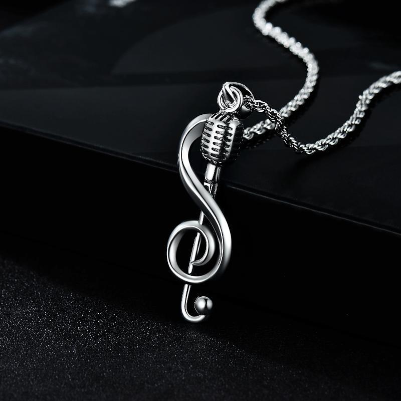 Colar com símbolo de música e pingente de microfone em prata esterlina-3