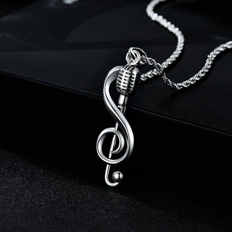 Sterling Silver Music Symbol & Microphone Pendant Necklace-3