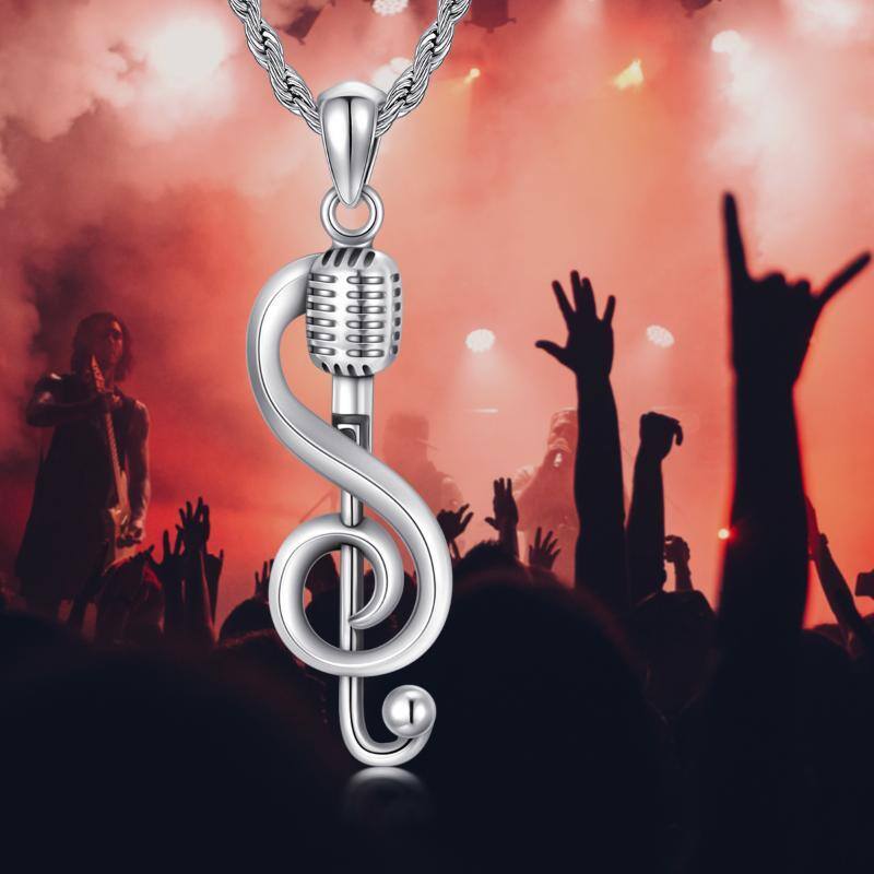 Sterling Silver Music Symbol & Microphone Pendant Necklace-5