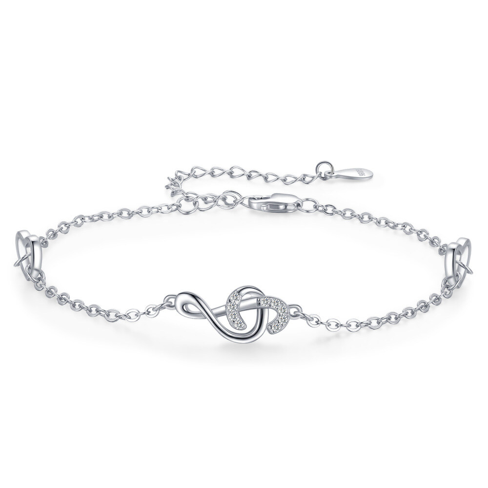 Sterling Silver Cubic Zirconia Music Symbol Charm Bracelet-1