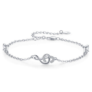 Sterling Silver Cubic Zirconia Music Symbol Charm Bracelet-18