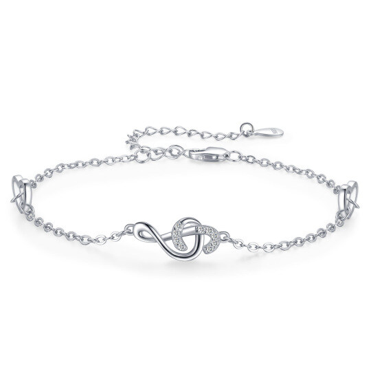 Sterling Silver Cubic Zirconia Music Symbol Pendant Bracelet