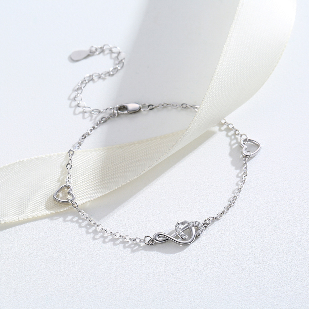 Sterling Silver Cubic Zirconia Music Symbol Charm Bracelet-4