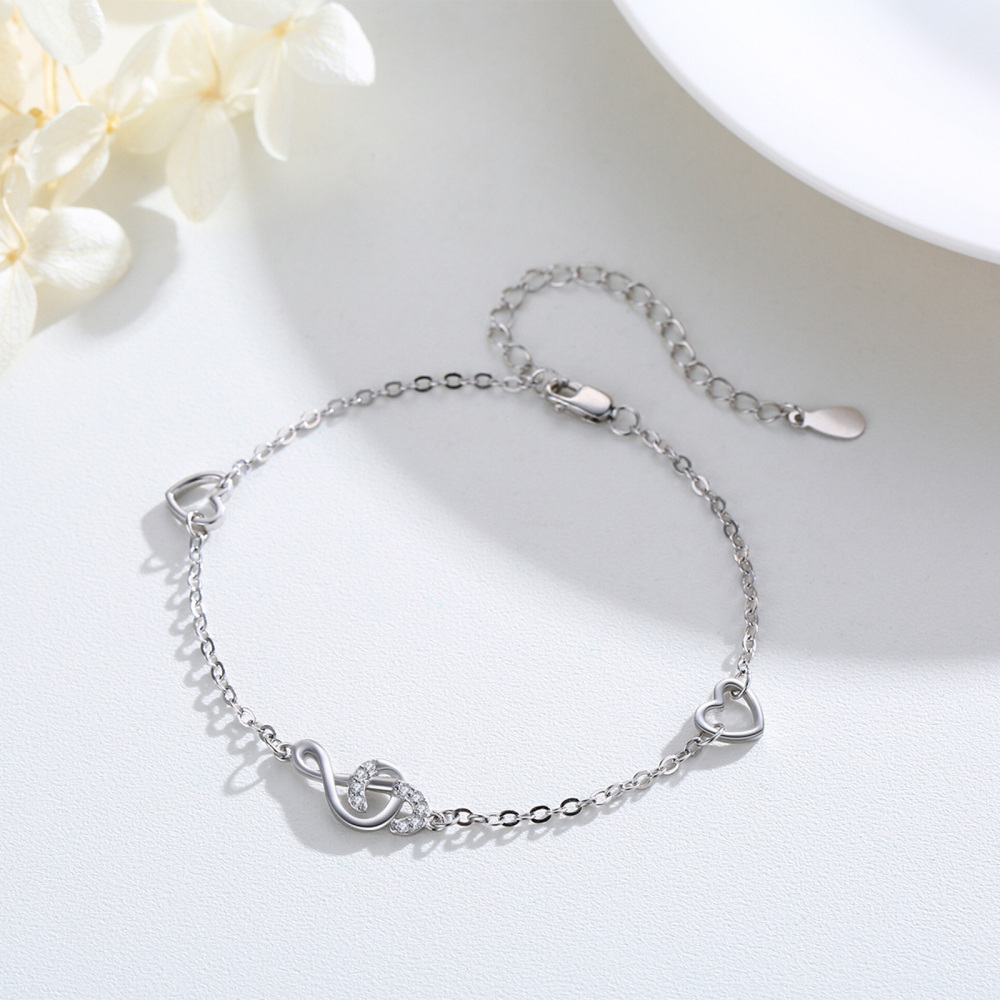 Sterling Silver Cubic Zirconia Music Symbol Charm Bracelet-5