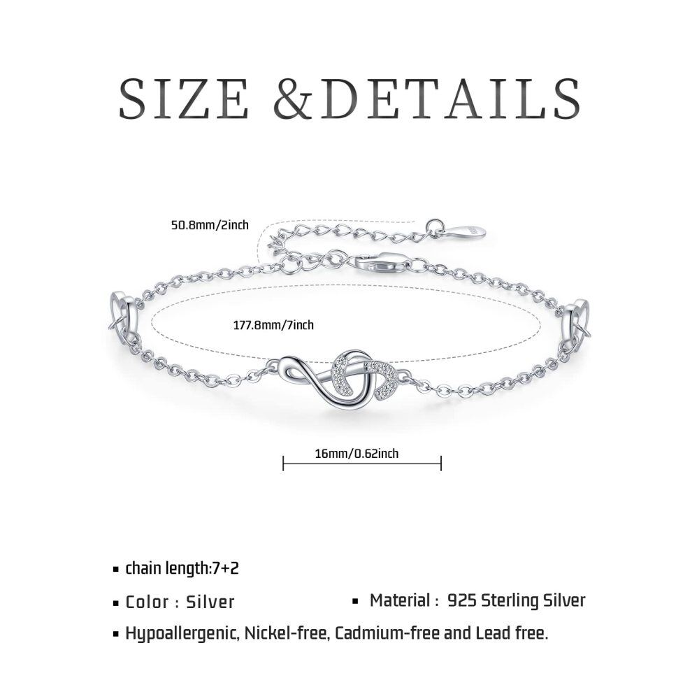 Sterling Silver Cubic Zirconia Music Symbol Charm Bracelet-7