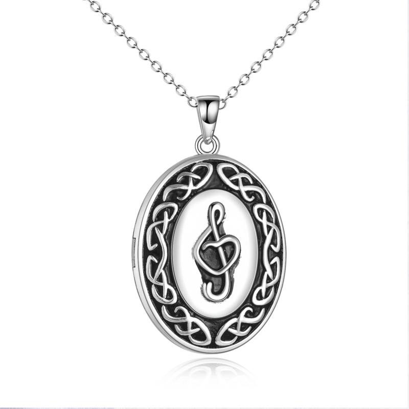 Sterling Silver Music Symbol Personalized Photo Locket Necklace-17