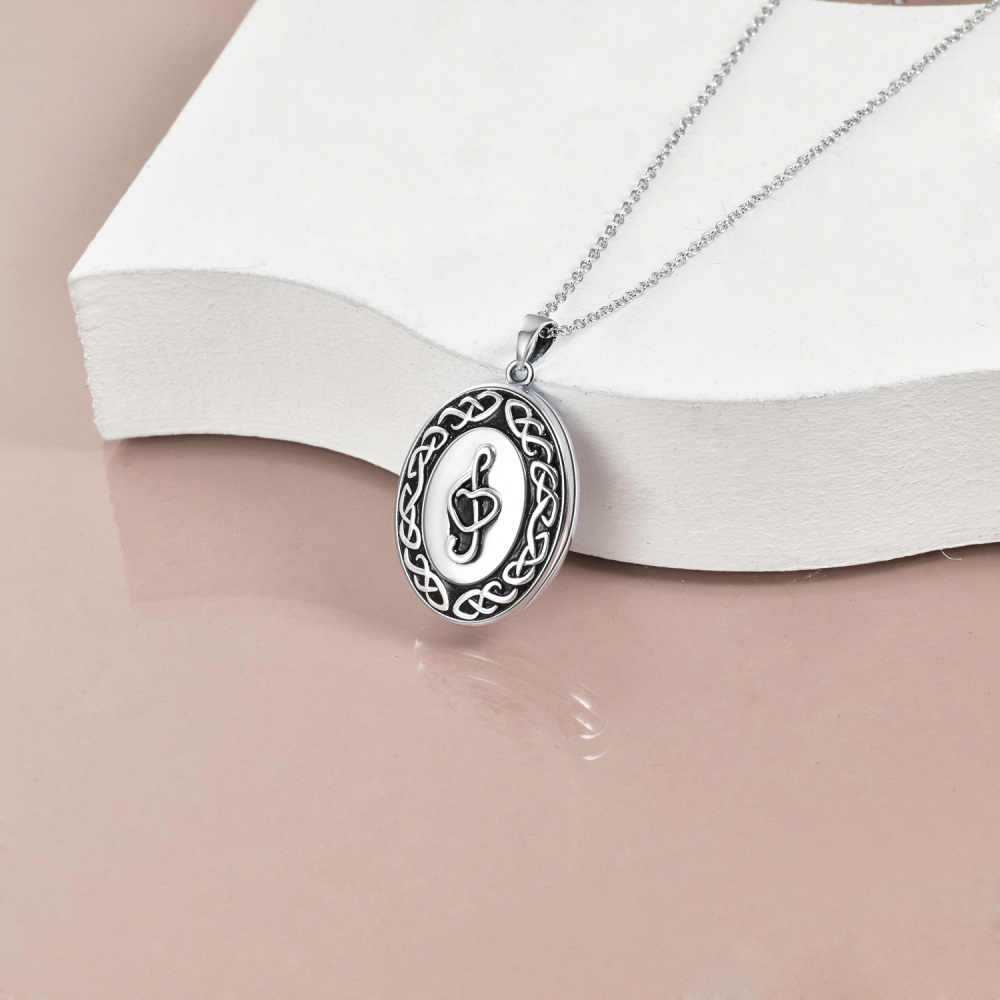 Sterling Silver Music Symbol Personalized Photo Locket Necklace-4