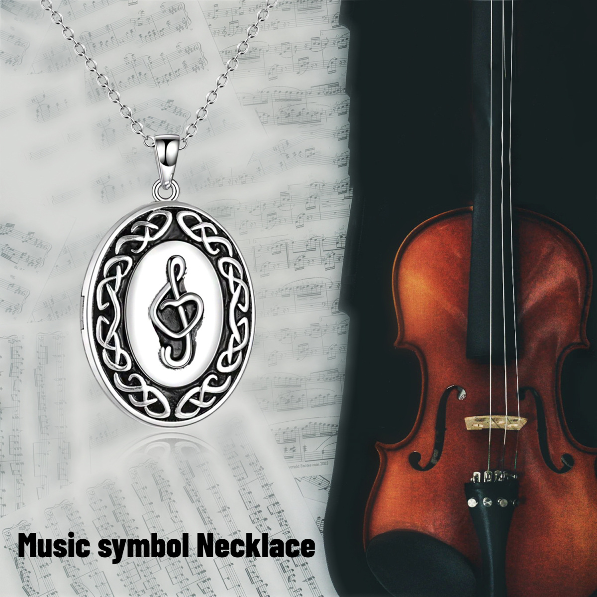 Sterling Silver Music Symbol Personalized Photo Locket Necklace-5