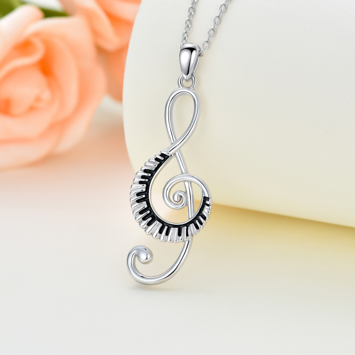 Collana con ciondolo a forma di simbolo musicale e pianoforte in argento sterling-4