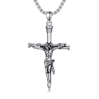 Sterling Silver Nail Cross & Jesus Pendant Necklace for Men-15