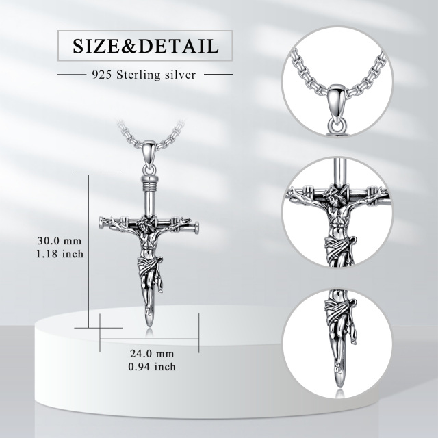 Sterling Silver Nail Cross & Jesus Pendant Necklace for Men-5