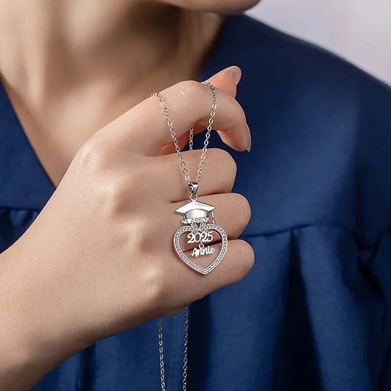 Sterling Silver Cubic Zirconia Nameplated & Parents & Children Necklace Graduation Necklace-2