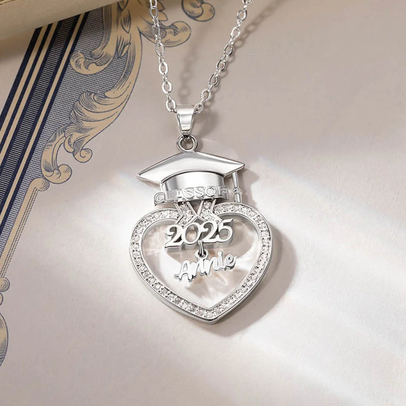 Sterling Silver Cubic Zirconia Nameplated & Parents & Children Necklace Graduation Necklace-3