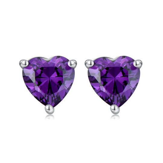 Sterling Silver Natural Amethyst Heart Stud Earring