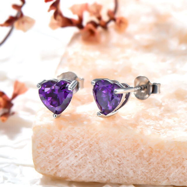 Sterling Silber Natürlicher Amethyst Herz Ohrstecker-6