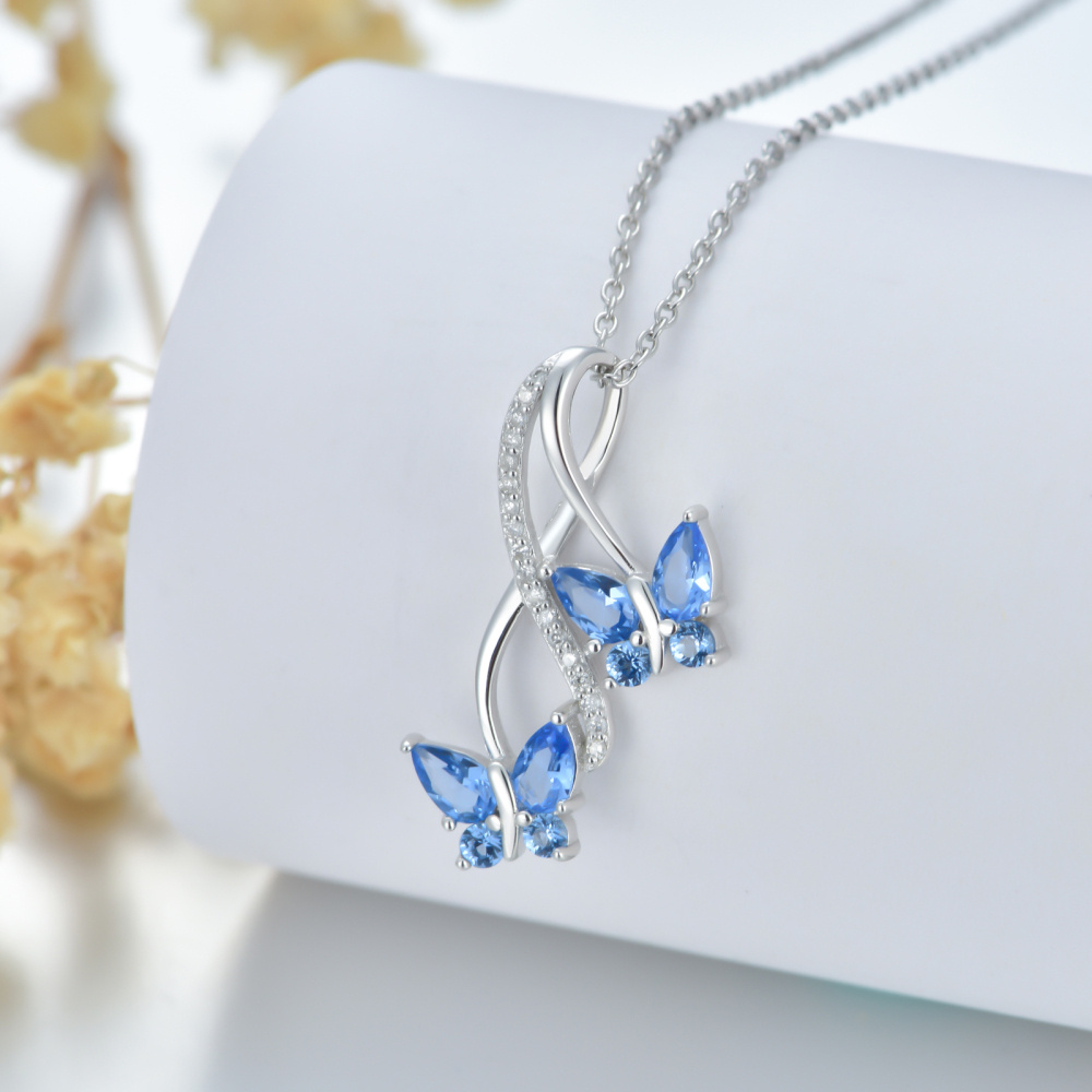 Collier pendentif papillon en argent sterling et diamants naturels-3