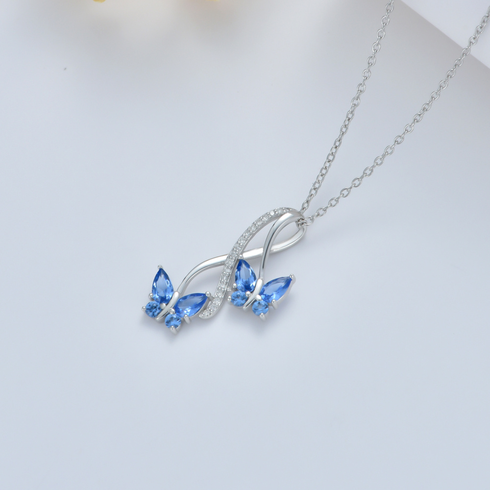 Collier pendentif papillon en argent sterling et diamants naturels-4