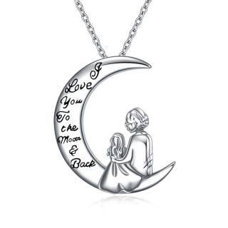 Sterling Silver Mother & Daughter Moon Engraved Necklace for Women-5