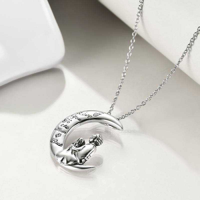 Sterling Silver Mother & Daughter Moon Engraved Necklace for Women-3