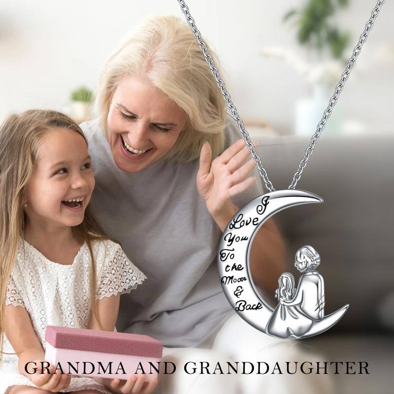 Sterling Silver Mother & Daughter Moon Engraved Necklace for Women-6