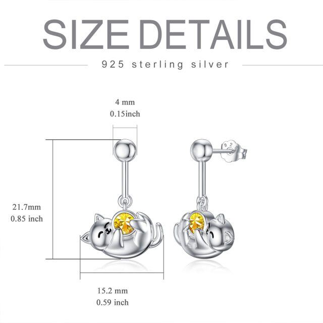 Sterling Silver November Birthstone Cubic Zirconia Cat Stud Earrings for Girls Women-4