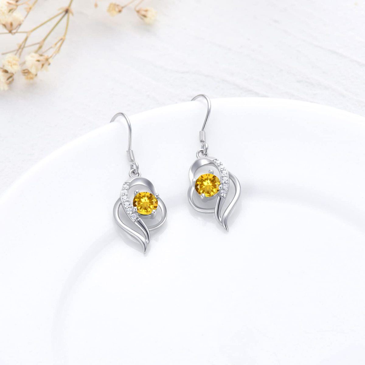 Sterling Silver November Birthstone Crystal Heart Drop Earrings for Girls Women-3