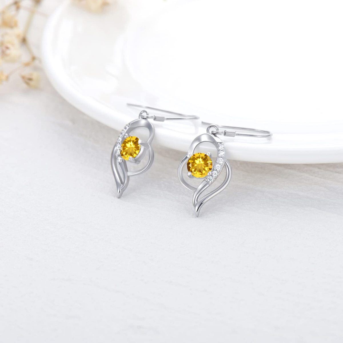 Boucles d'oreilles pendantes en argent sterling avec pierre de naissance de novembre et cristal en forme de cœur pour filles et femmes-4