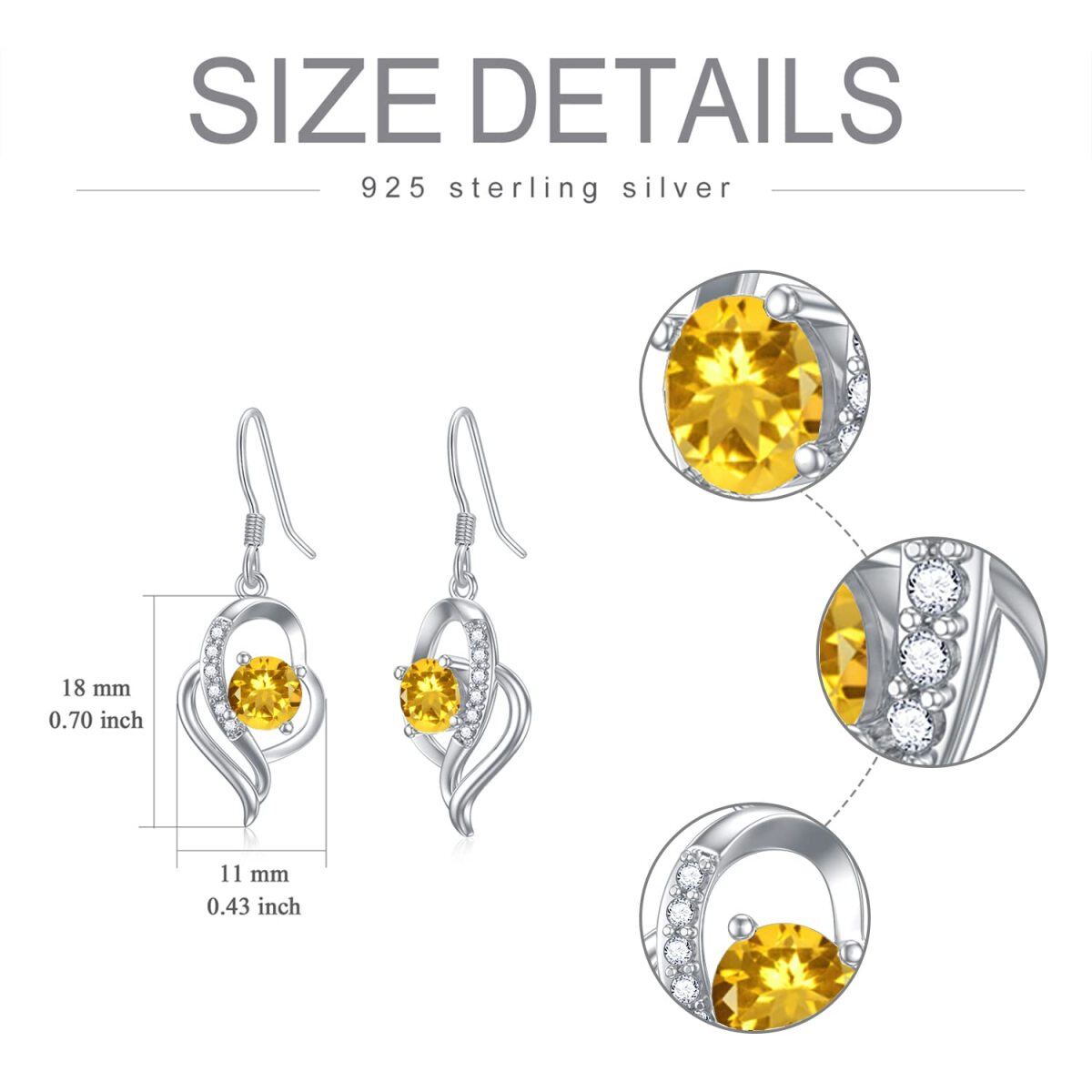 Sterling Silver November Birthstone Crystal Heart Drop Earrings for Girls Women-5