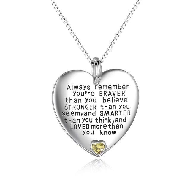 Sterling Silver November Birthstone Cubic Zirconia Heart Pendant Inspirational Necklace-1