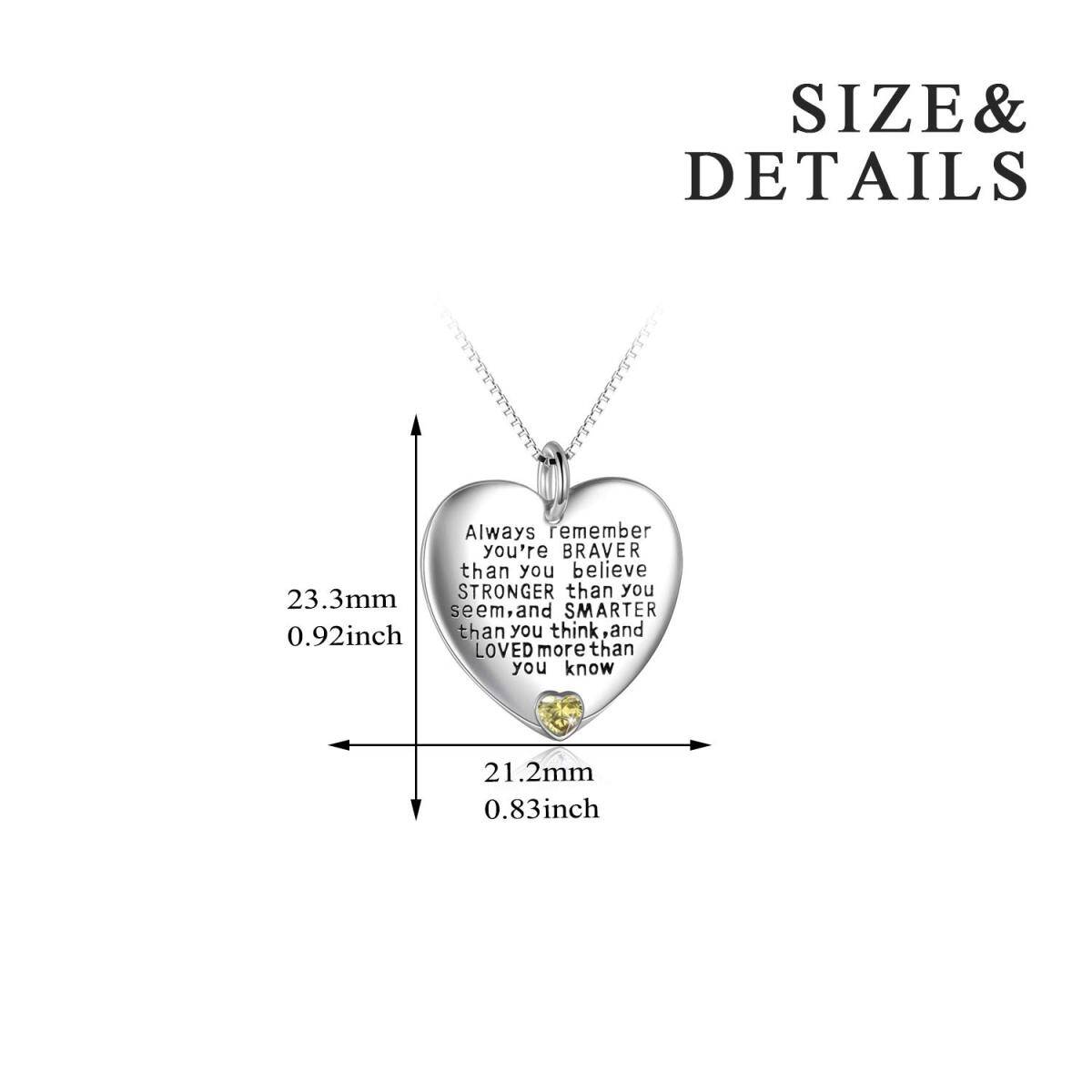 Sterling Silver November Birthstone Cubic Zirconia Heart Pendant Inspirational Necklace-4