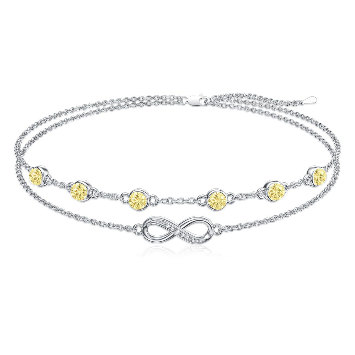 Sterling Silver Cubic Zirconia November Birthstone Infinity Symbol Multi-layered Anklet-1