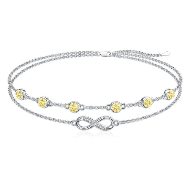 Cavigliera multistrato con simbolo dell'infinito e pietra portafortuna di novembre in argento sterling con zirconia cubica-1