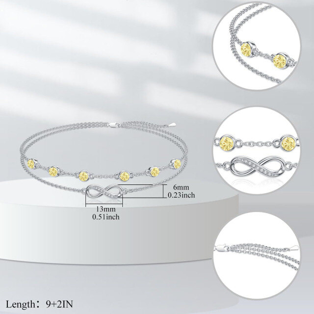 Bracelet de cheville multicouche en argent sterling avec pierre de naissance du mois de novembre et symbole de l'infini-4