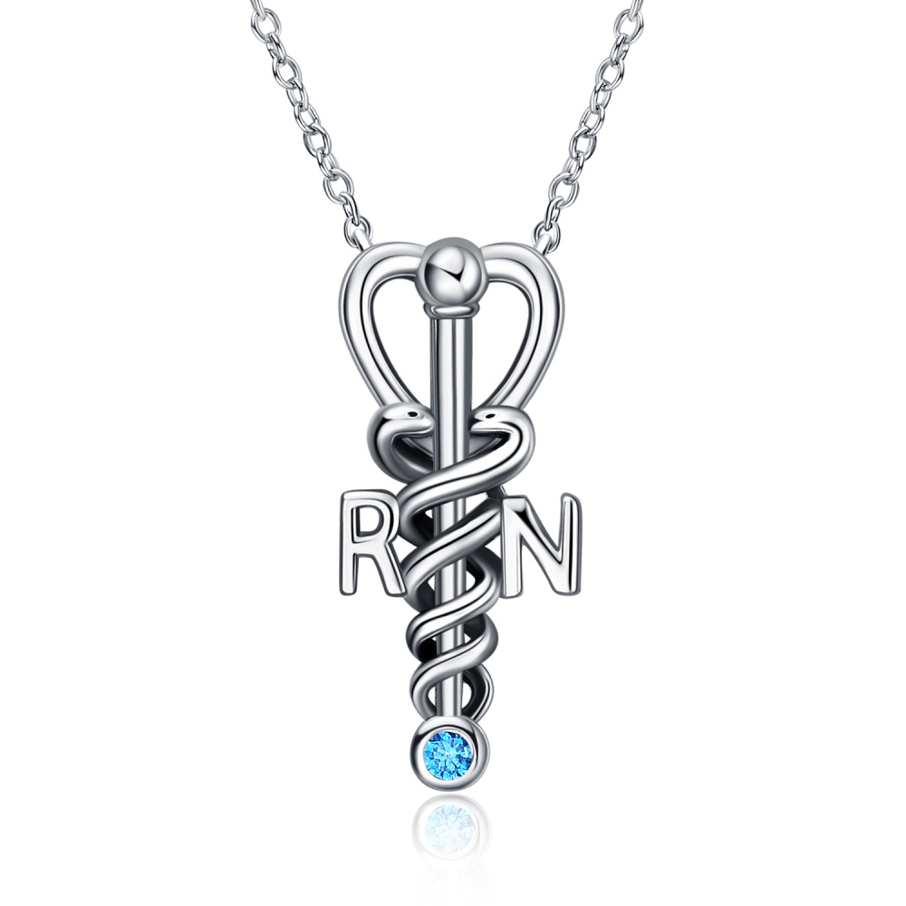 Sterling Silver Cubic Zirconia Snake Heart Stethoscope Necklace for Women Men-1