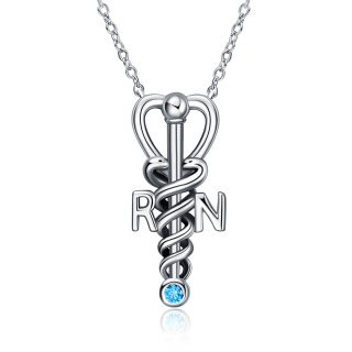 Sterling Silver Cubic Zirconia Snake Heart Stethoscope Necklace for Women Men-55