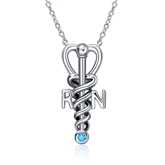 Sterling Silver Cubic Zirconia Snake Heart Stethoscope Necklace for Women Men