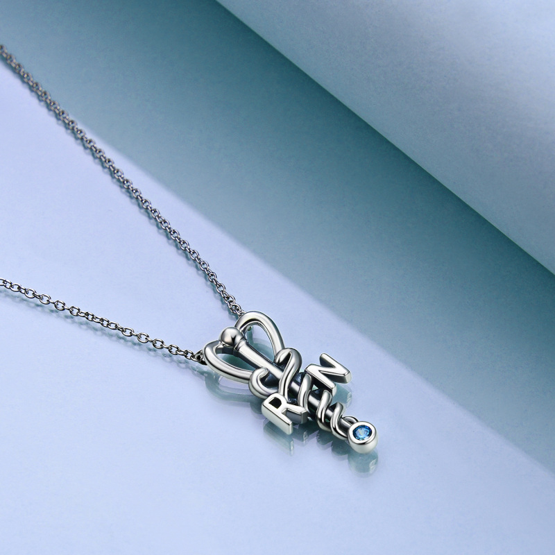 Sterling Silver Cubic Zirconia Snake Heart Stethoscope Necklace for Women Men-4