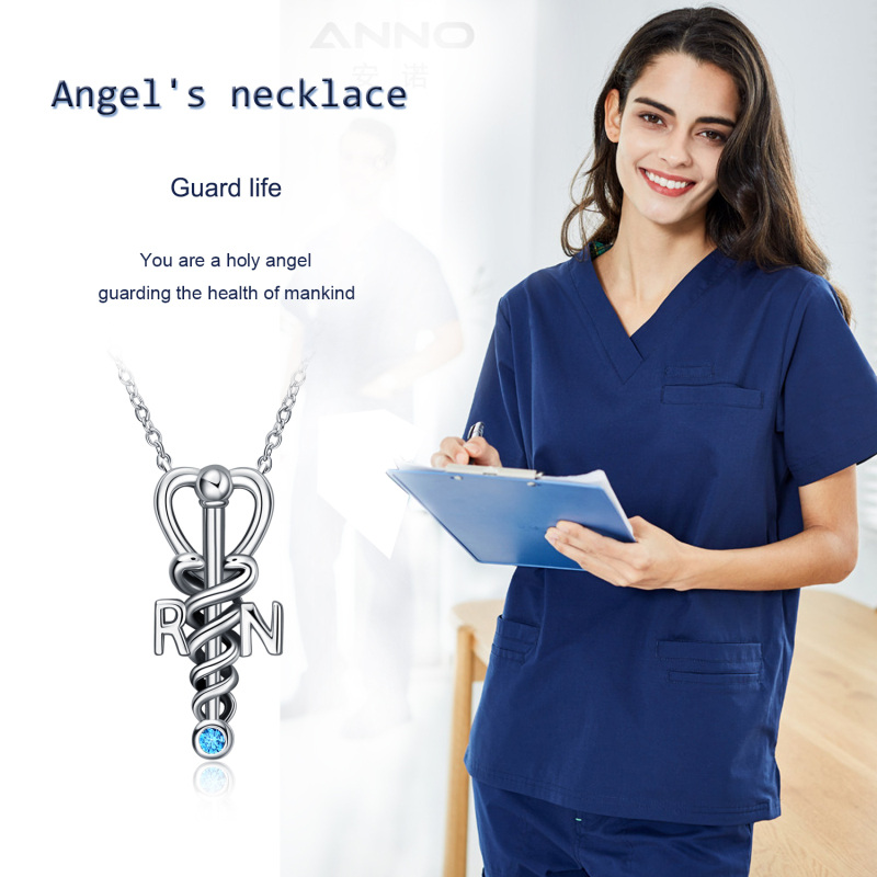 Sterling Silver Cubic Zirconia Snake Heart Stethoscope Necklace for Women Men-6