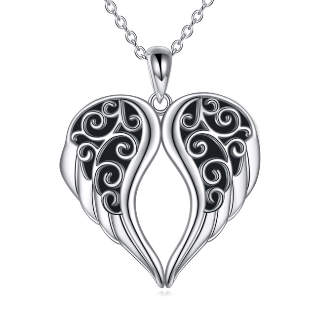 Collana con ciondolo a forma di ala d'angelo in argento sterling e ossidiana-1