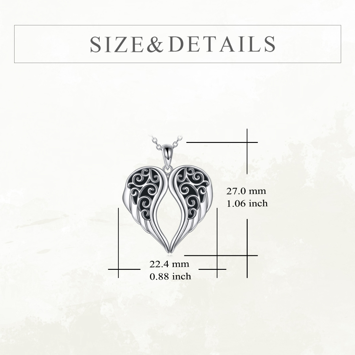 Sterling Silver Obsidian Angel Wing Pendant Necklace-5